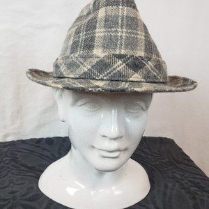 VINTAGE Knox Fedora Hat Mens Tweed Wool Plaid Cap 7 1/8 Dark Gray, Light Gray